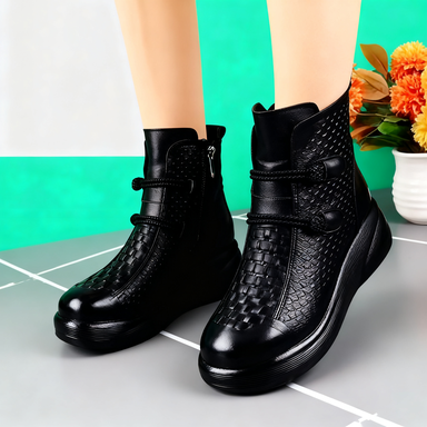 💥💥【35-40】Zimowe modne skórzane buty termiczne damskie z bocznym zamkiem