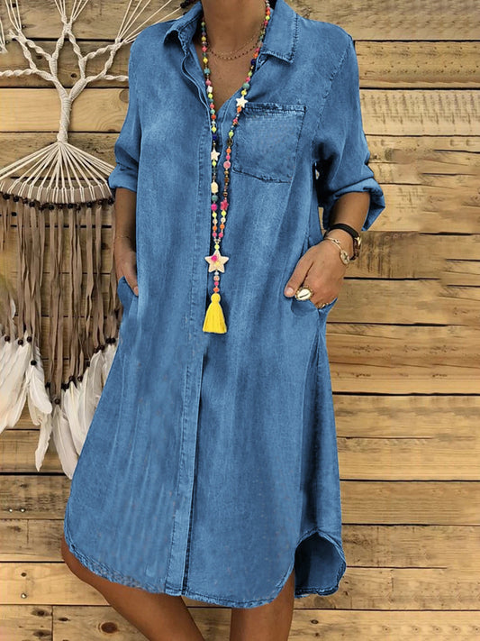 【S-5XL】2026 plus size ladies denim dress casual dress plain color