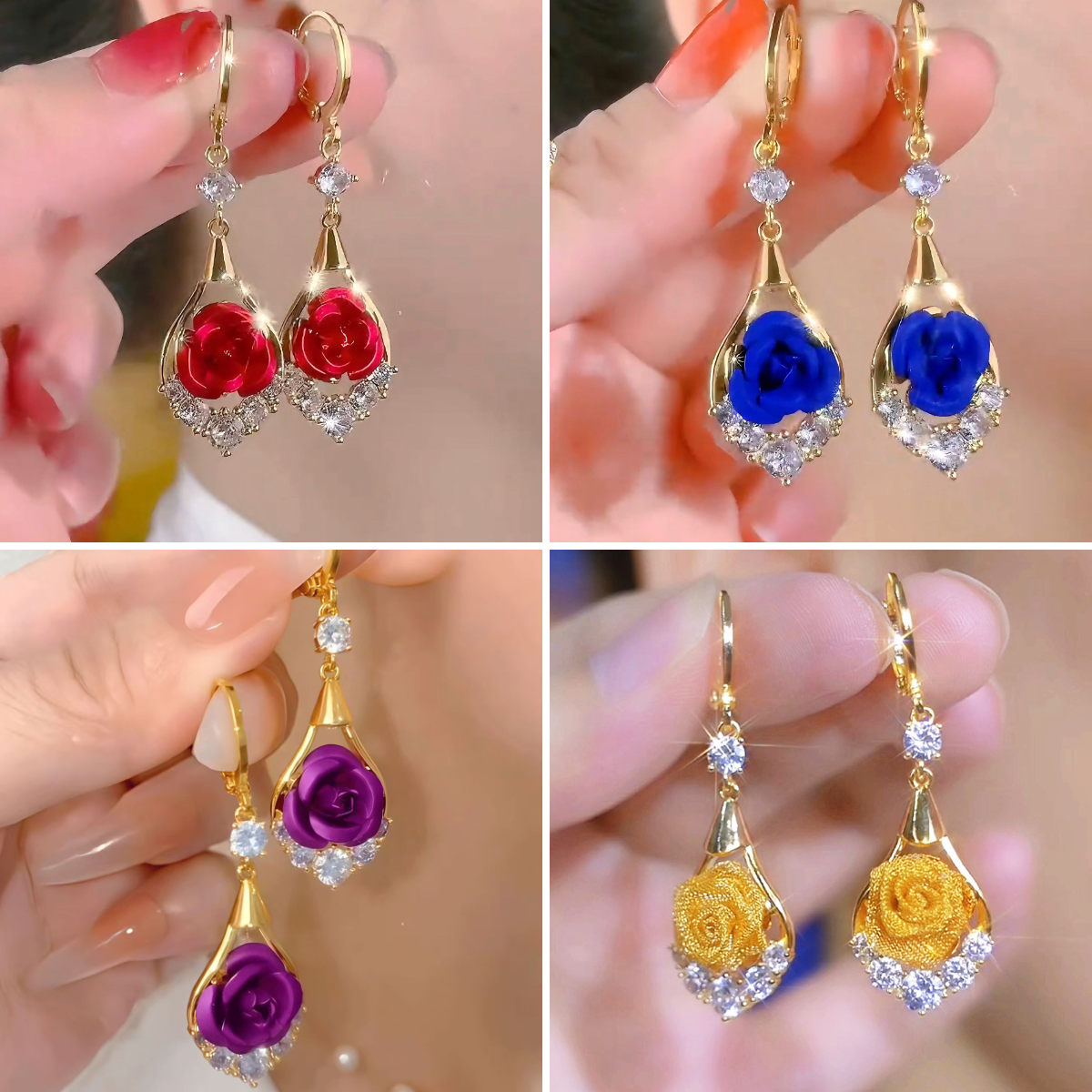 🌹✨【Kupite 2 para i dobijte 2 gratis】Luksuzne, elegantne naušnice s ružom optočenom dijamantima