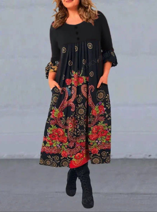 ☀️【Tallas S-5XL】👗Nuevo vestido casual de manga larga con estampado retro cómodo para primavera/verano