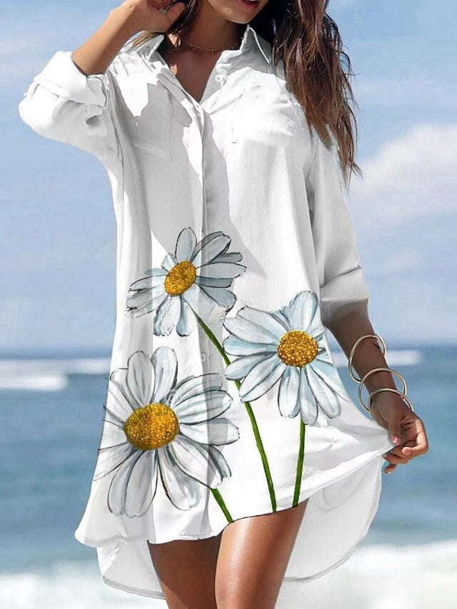 🌻【S-3XL】🌻Nuevo vestido camisero largo con estampado floral 2026