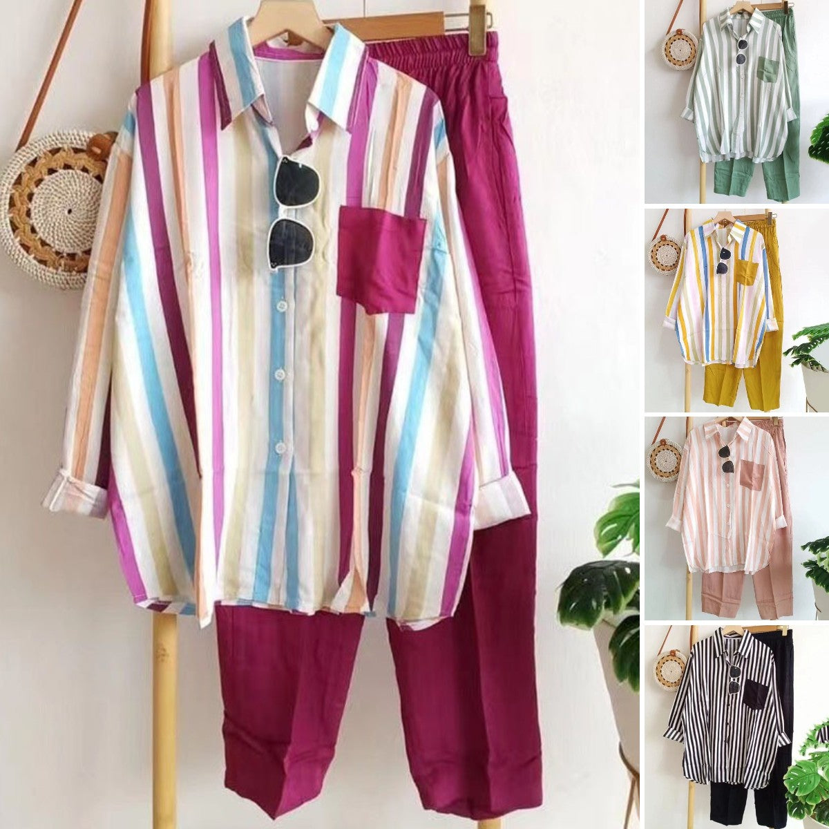 【S-5XL】Nueva conjunto de primavera a rayas