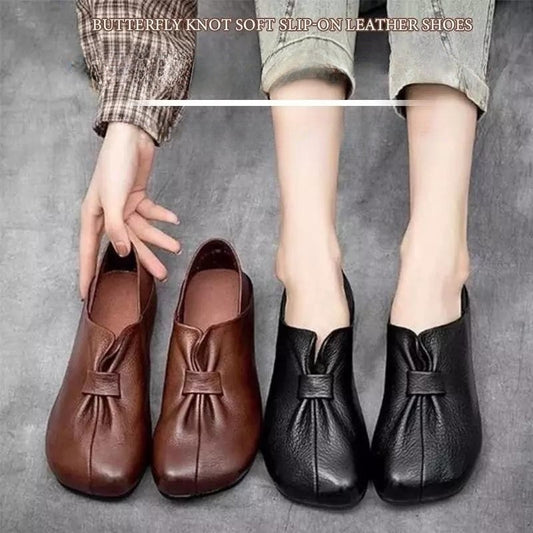 【35-42】2026 nuevos zapatos sin cordones de suela suave con lazo, piel de vaca de alta calidad