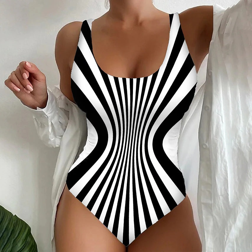 【 S-5XL】Traje de baño de una pieza con rayas únicas