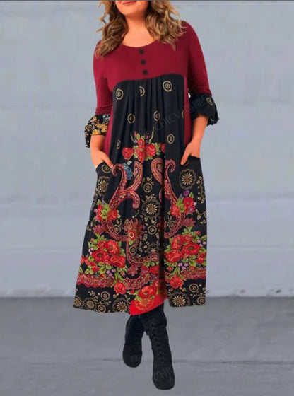 ☀️【Tallas S-5XL】👗Nuevo vestido casual de manga larga con estampado retro cómodo para primavera/verano