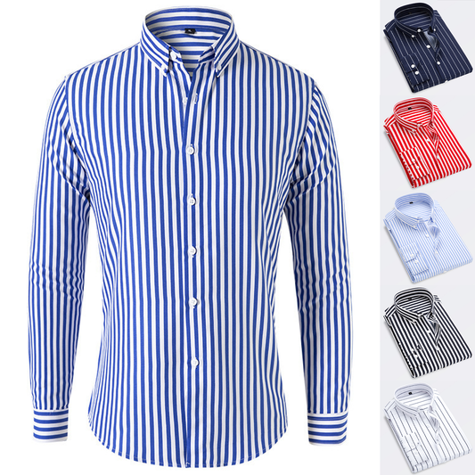 🔥👕【M-5XL】Camisa de negocios de rayas para hombre de manga larga 2026