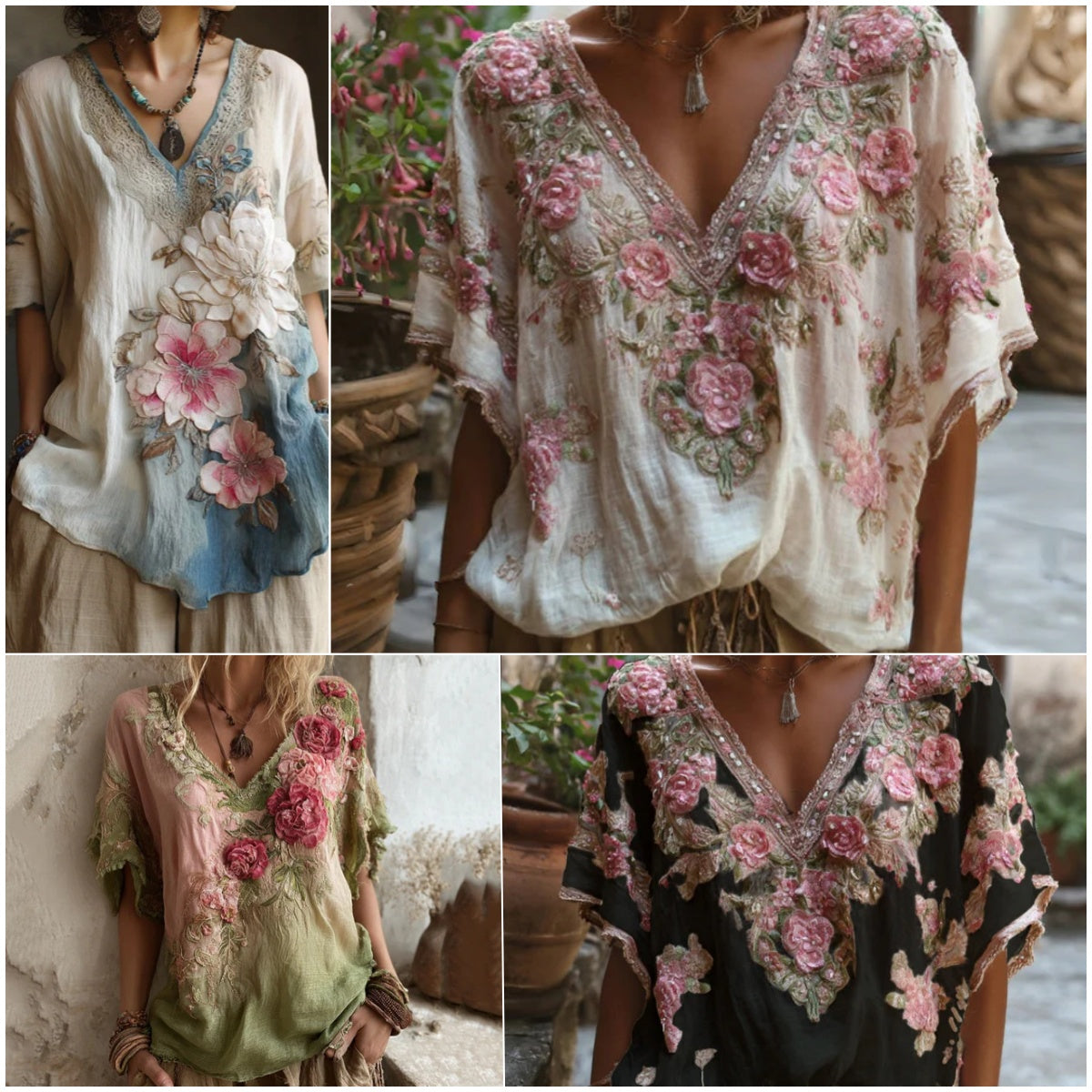 【S-4XL】Blusa elegante con cuello en V profundo y estampado floral