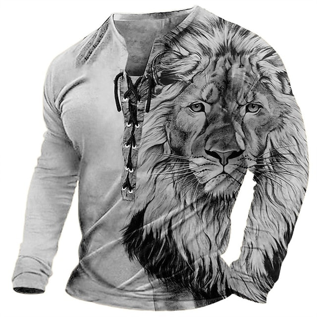 🦁🦁【S-4XL】-35 OFF % Camiseta 3D para hombre – manga larga, estampado realista y tejido suave
