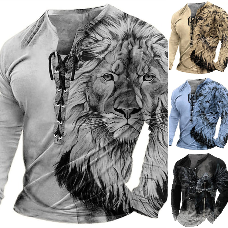 🦁🦁【S-4XL】-35 OFF % Camiseta 3D para hombre – manga larga, estampado realista y tejido suave