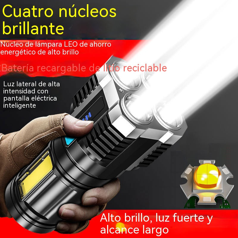 【Venta caliente】Four Eyes Glare Linterna recargable USB,admite proyección de haz de largo alcance y alta intensidad