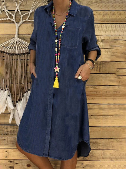【S-5XL】2026 plus size ladies denim dress casual dress plain color