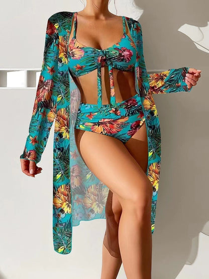 【S-2XL】Conjunto de traje de baño de 3 piezas con bufanda de nuevo estilo 2026
