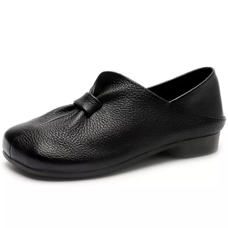 【35-42】2026 nuevos zapatos sin cordones de suela suave con lazo, piel de vaca de alta calidad