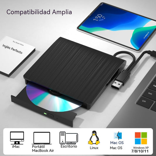 📢📢!58% de descuento! 💿💻 Unidad externa de CD/DVD: Plug & Play, portátil y compatible con Mac/Windows