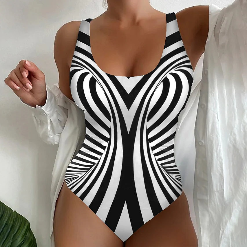 【 S-5XL】Traje de baño de una pieza con rayas únicas