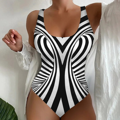 【 S-5XL】Traje de baño de una pieza con rayas únicas
