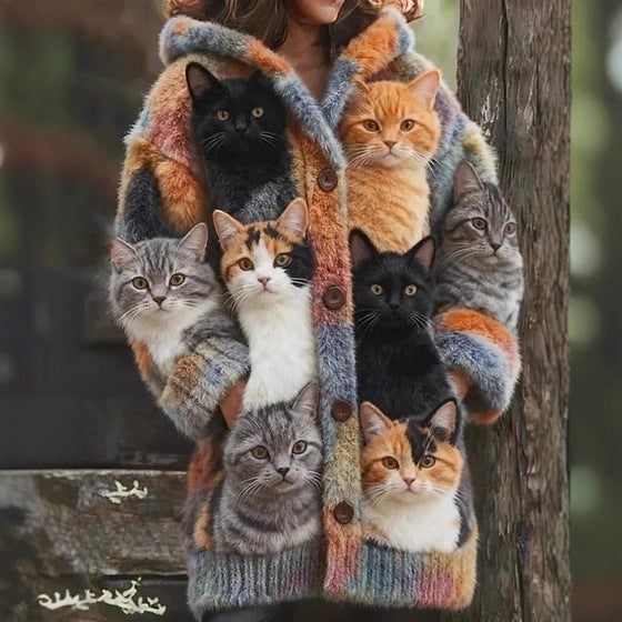 🔥🐾【descuento por tiempo limitado -50%】 Abrigo con capucha para mujer, elegante y adorable, con estampado de animales, ideal para otoño e invierno 🧥✨-E