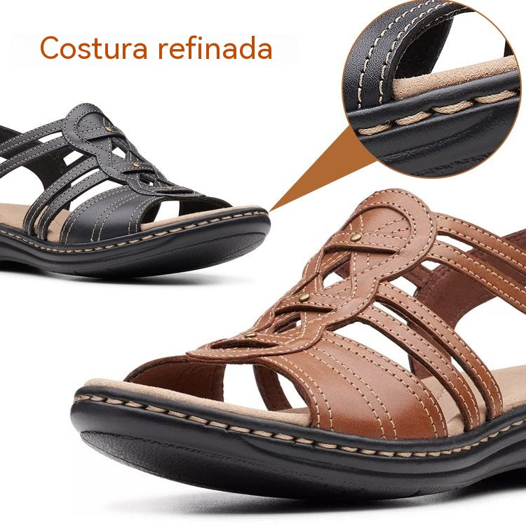 【35-43】Sandalias planas de cuero suaves y cómodas para mujer, ideales para uso diario.