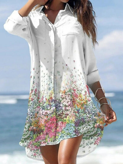 🌻【S-3XL】🌻Nuevo vestido camisero largo con estampado floral 2026