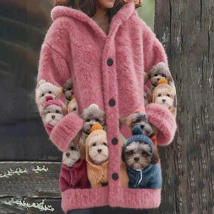 🔥🐾【descuento por tiempo limitado -50%】 Abrigo con capucha para mujer, elegante y adorable, con estampado de animales, ideal para otoño e invierno 🧥✨-E