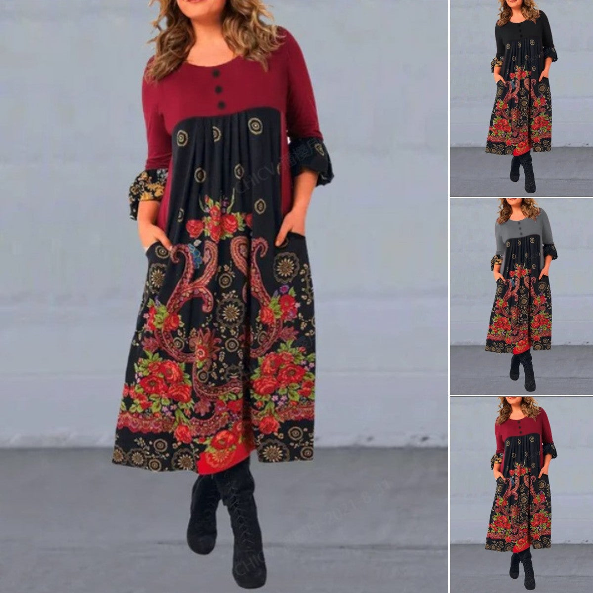 ☀️【Tallas S-5XL】👗Nuevo vestido casual de manga larga con estampado retro cómodo para primavera/verano