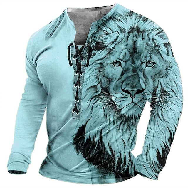 🦁🦁【S-4XL】-35 OFF % Camiseta 3D para hombre – manga larga, estampado realista y tejido suave