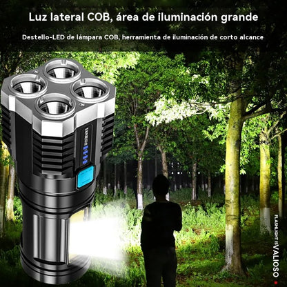 【Venta caliente】Four Eyes Glare Linterna recargable USB,admite proyección de haz de largo alcance y alta intensidad