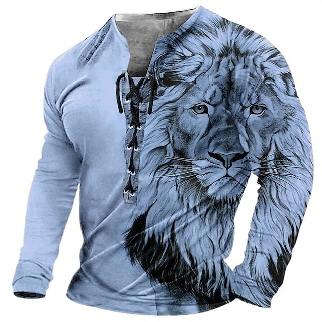 🦁🦁【S-4XL】-35 OFF % Camiseta 3D para hombre – manga larga, estampado realista y tejido suave