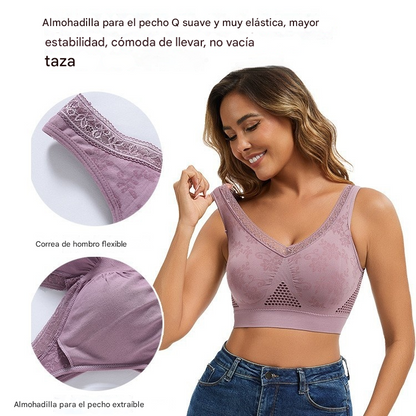 😍❤️Talla grande 40-120 kg【Paquete de 3】✨Sujetador de encaje sin aros para mujer, alta sujeción