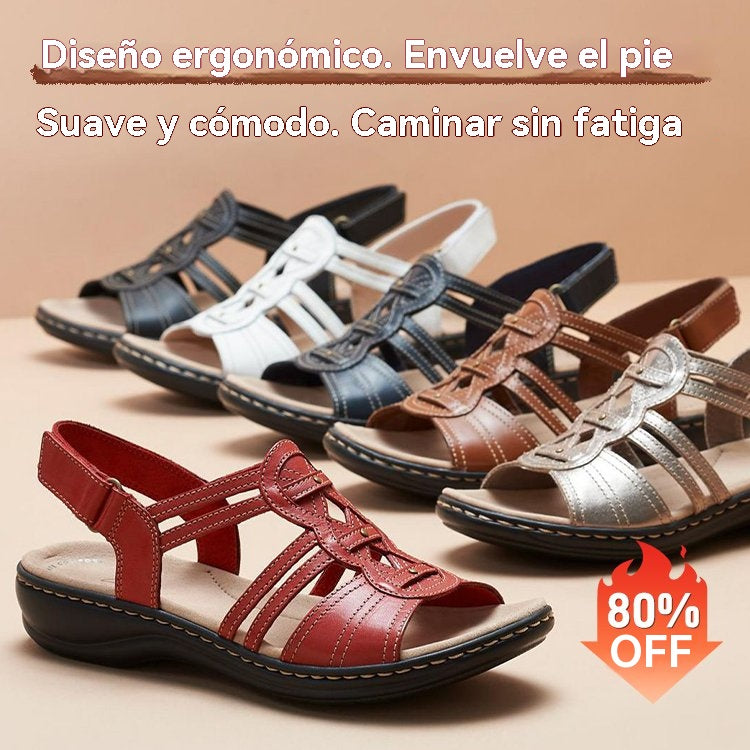 【35-43】Sandalias planas de cuero suaves y cómodas para mujer, ideales para uso diario.