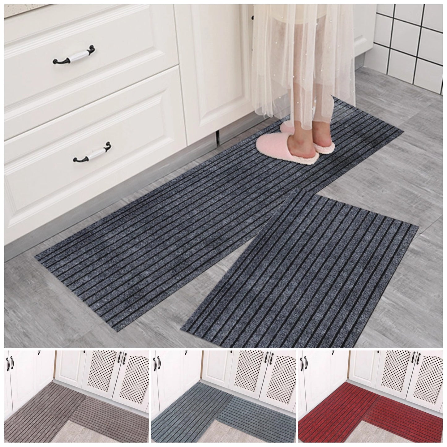 💥(40*60cm+40*120cm) Tapete de cocina antideslizante engrosado con rayas antideslizantes, absorbente de agua y aceite