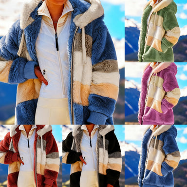 ❄️【S-5XL】Nowa damska gruba pluszowa kurtka w kontrastowe paski