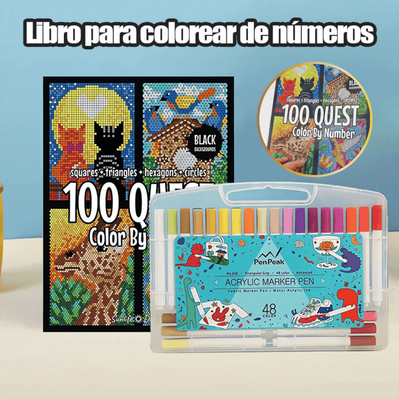 50% DE DESCUENTO🎄🎨Libro para colorear por números 100 QUEST