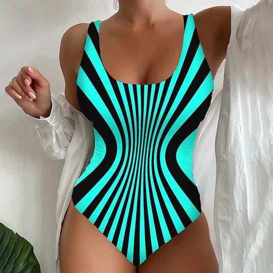 【 S-5XL】Traje de baño de una pieza con rayas únicas