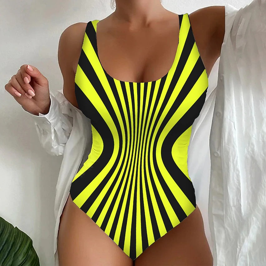 【 S-5XL】Traje de baño de una pieza con rayas únicas
