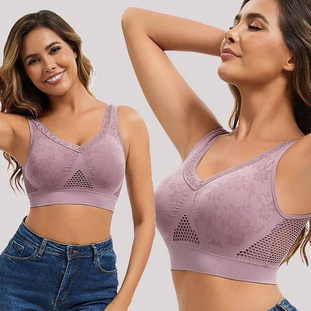 😍❤️Talla grande 40-120 kg【Paquete de 3】✨Sujetador de encaje sin aros para mujer, alta sujeción