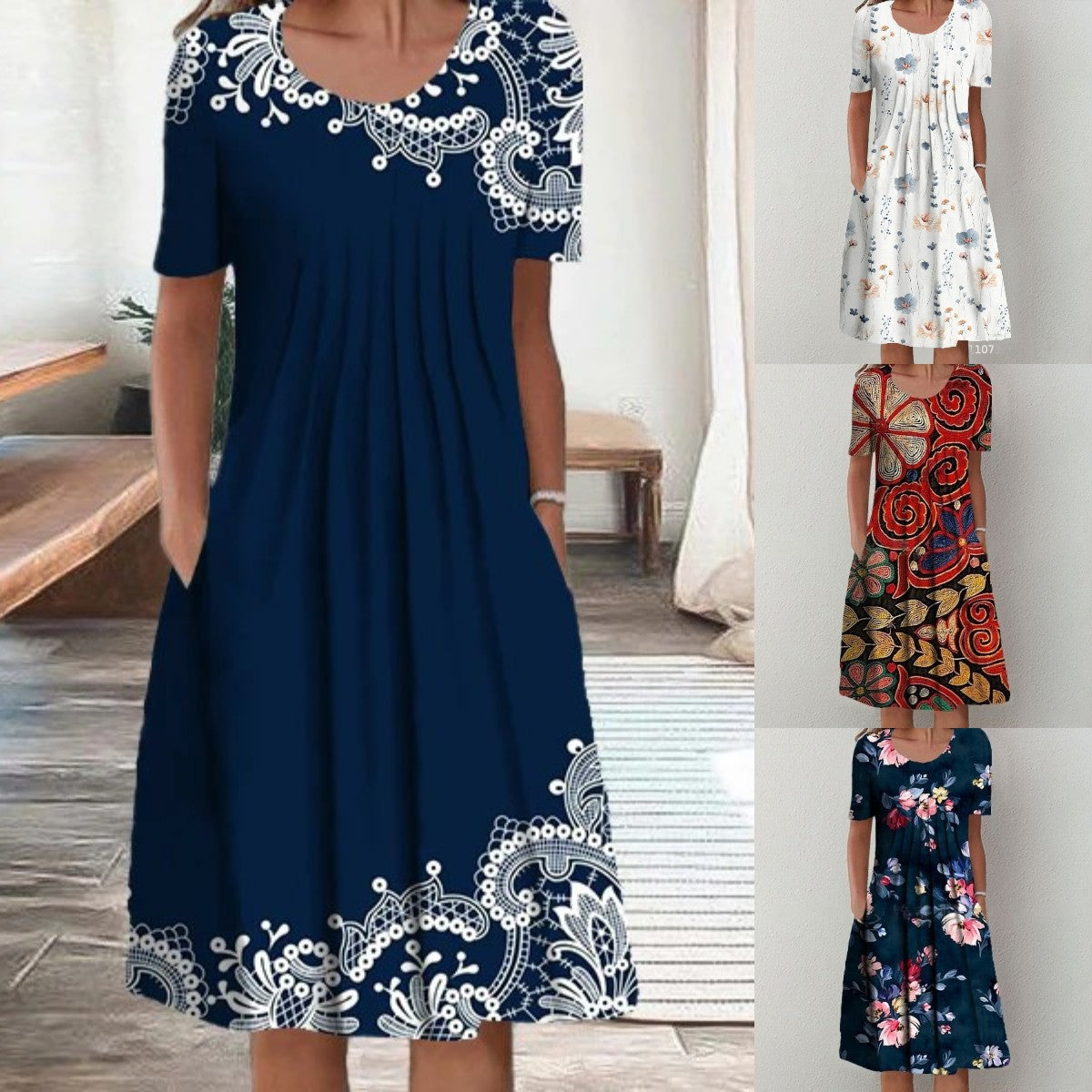 【S-5XL】 Vestido moderno con escote redondo y estampado.