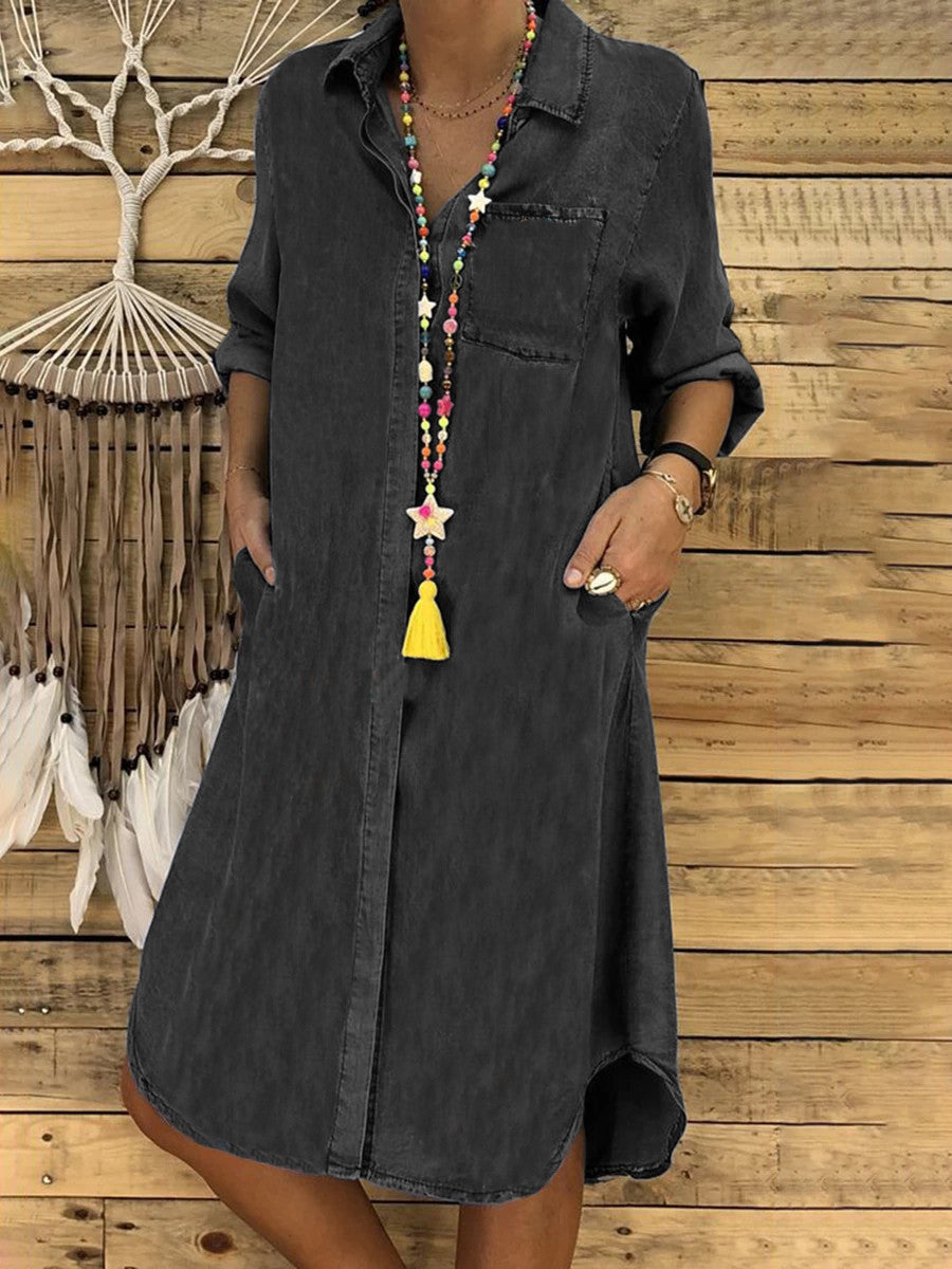 【S-5XL】2026 plus size ladies denim dress casual dress plain color