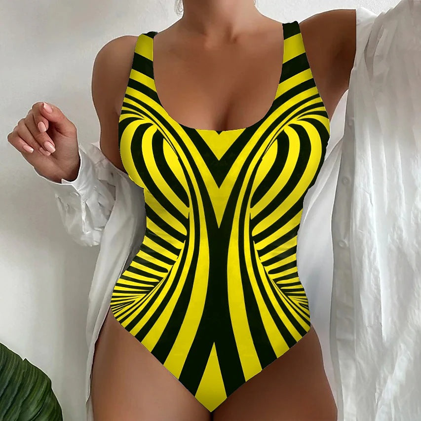 【 S-5XL】Traje de baño de una pieza con rayas únicas