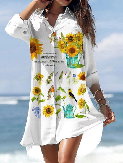 🌻【S-3XL】🌻Nuevo vestido camisero largo con estampado floral 2026