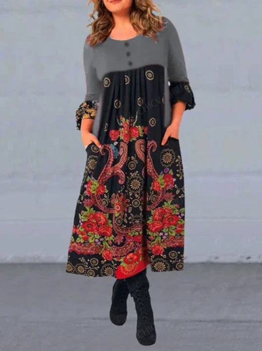 ☀️【Tallas S-5XL】👗Nuevo vestido casual de manga larga con estampado retro cómodo para primavera/verano