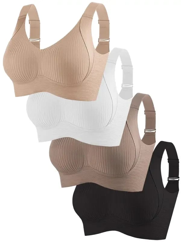 Nuevo - 45% descuento😍【Paquete de 4】Sujetador de una pieza sin aros para mujer, sin costuras y cómodo para sujetar el busto❤️【40-95 kg】