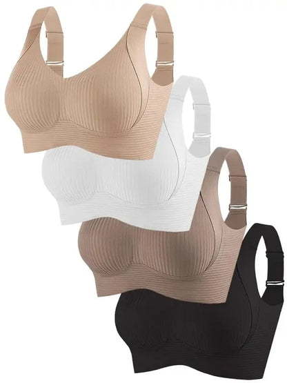 Nuevo - 45% descuento😍【Paquete de 4】Sujetador de una pieza sin aros para mujer, sin costuras y cómodo para sujetar el busto❤️【40-95 kg】