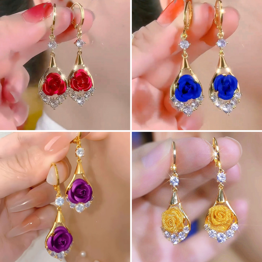 🌹✨【Kupite 2 para i dobijte 2 gratis】Luksuzne, elegantne naušnice s ružom optočenom dijamantima