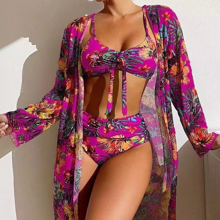 【S-2XL】Conjunto de traje de baño de 3 piezas con bufanda de nuevo estilo 2026