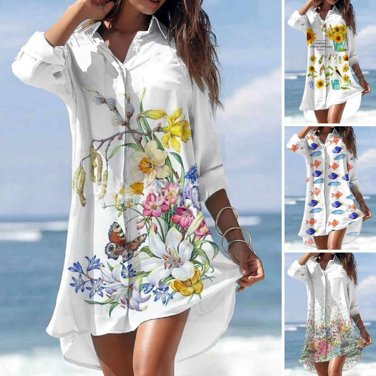 🌻【S-3XL】🌻Nuevo vestido camisero largo con estampado floral 2026