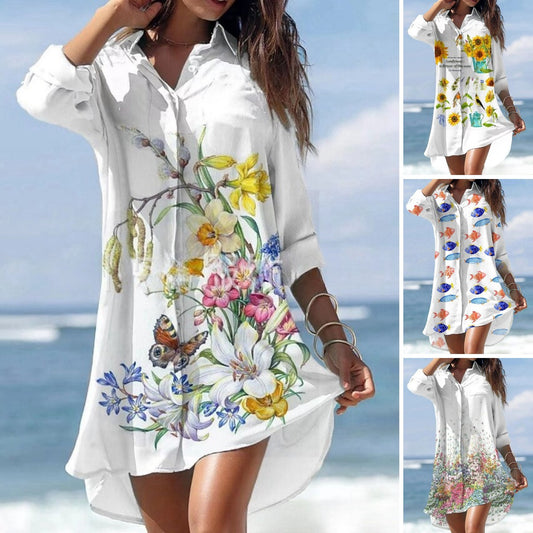 🌻【S-3XL】🌻Nuevo vestido camisero largo con estampado floral 2026