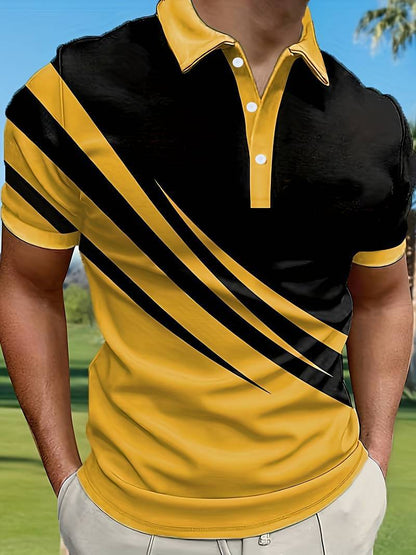 【S-6XL】 Nueva camiseta polo de hombre de verano con estampado a rayas en 3D