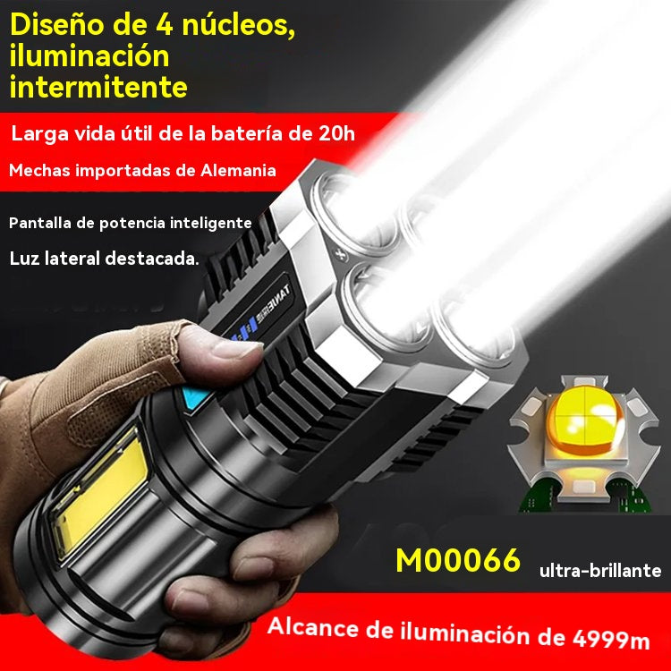 【Venta caliente】Four Eyes Glare Linterna recargable USB,admite proyección de haz de largo alcance y alta intensidad
