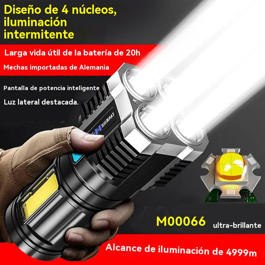 【Venta caliente】Four Eyes Glare Linterna recargable USB,admite proyección de haz de largo alcance y alta intensidad